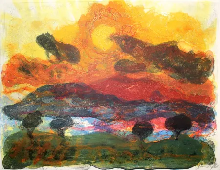 Litografia Kruck - Landschaft mit Pinen