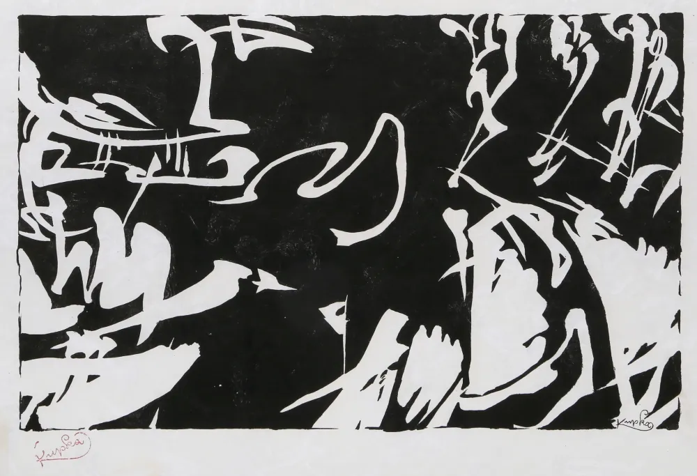 Xilogravura Kupka - Bile rytmy na cernem II