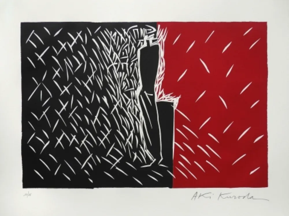 Linogravura Kuroda - Rouge et noir