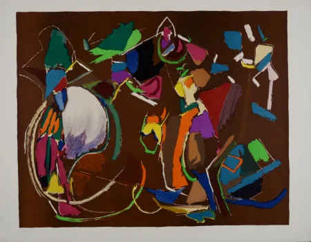 Litografia Lanskoy - Composition sur fond marron, c. 1970 - Hand-signed