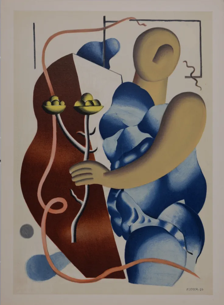 Litografia Leger - Femme tenant une fleur, 1955