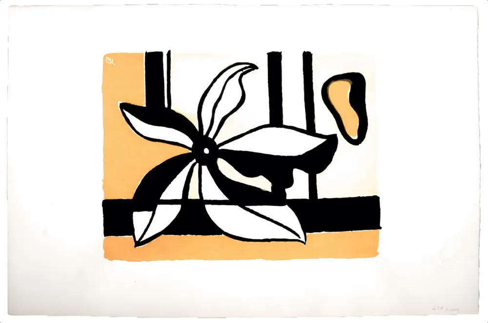 Serigrafia Leger -  Fleur sur fond Jaune et Orange
