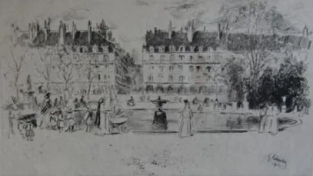 Gravura Leheutre - Le petit bassin des Tuileries