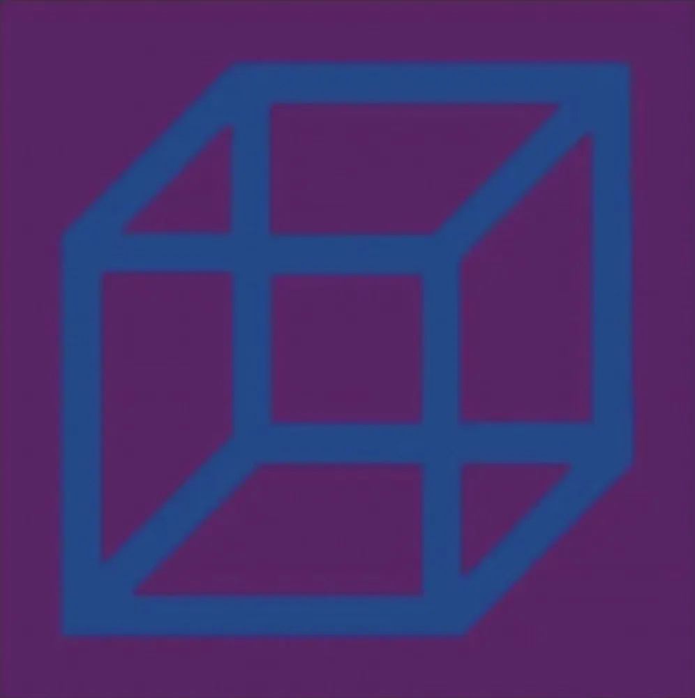 Linogravura Lewitt - Cubes in Color on Color (Purple/Blue)