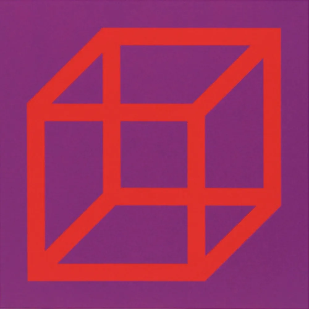 Linogravura Lewitt - Cubes in Color on Color (Purple/Red)