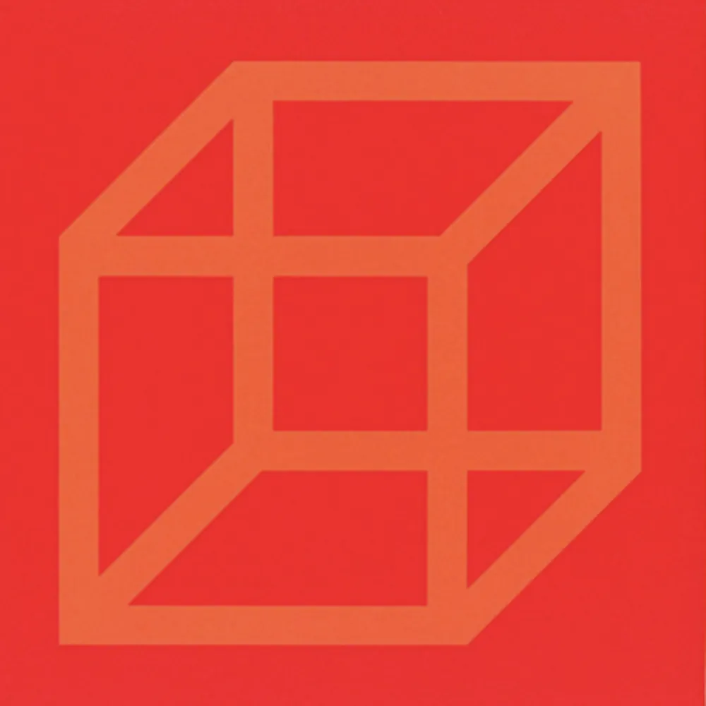 Linogravura Lewitt - Cubes in Color on Color (Yellow/Red)_copy