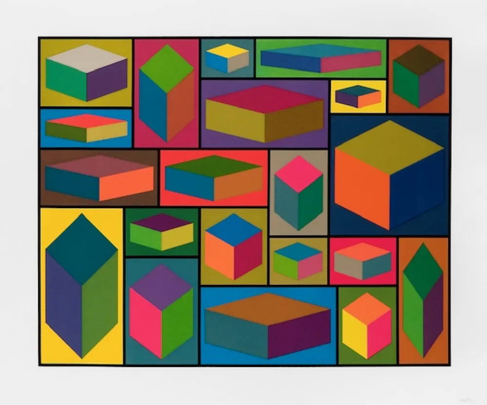 Linogravura Lewitt - Distorted cubes  - planche 2