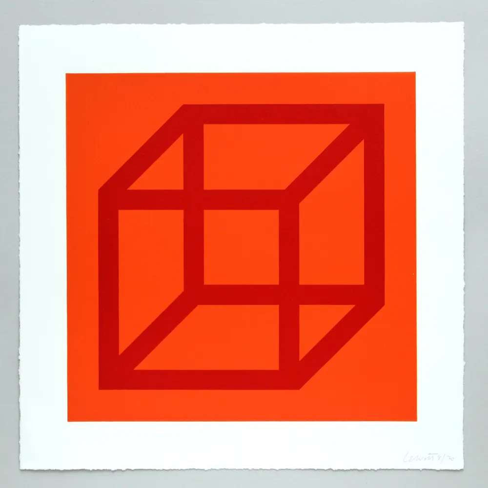 Linogravura Lewitt - Open Cube in Color on Color Plate 03
