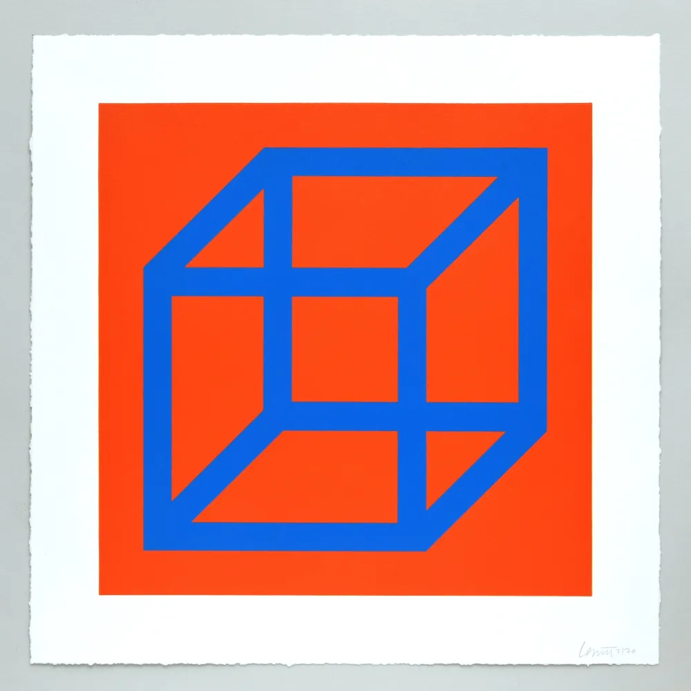 Linogravura Lewitt - Open Cube in Color on Color Plate 11