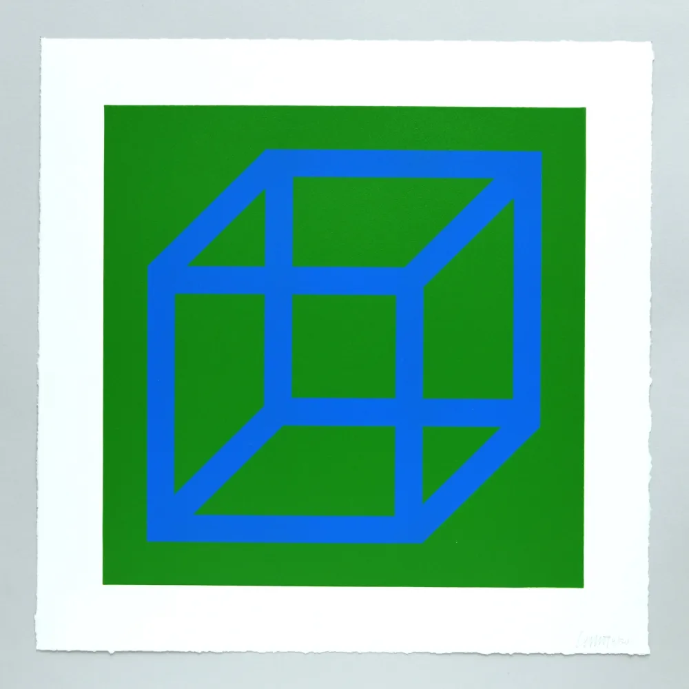Linogravura Lewitt - Open Cube in Color on Color Plate 12