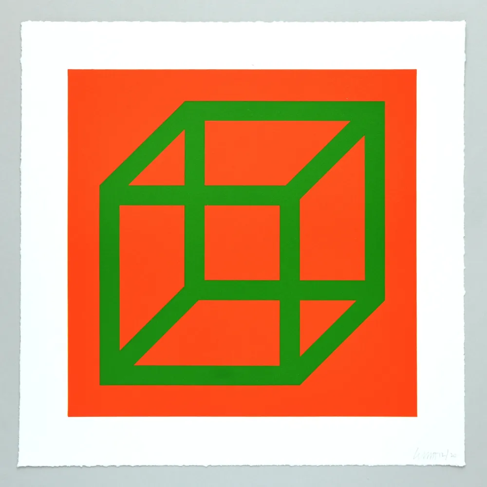 Linogravura Lewitt - Open Cube in Color on Color Plate 25