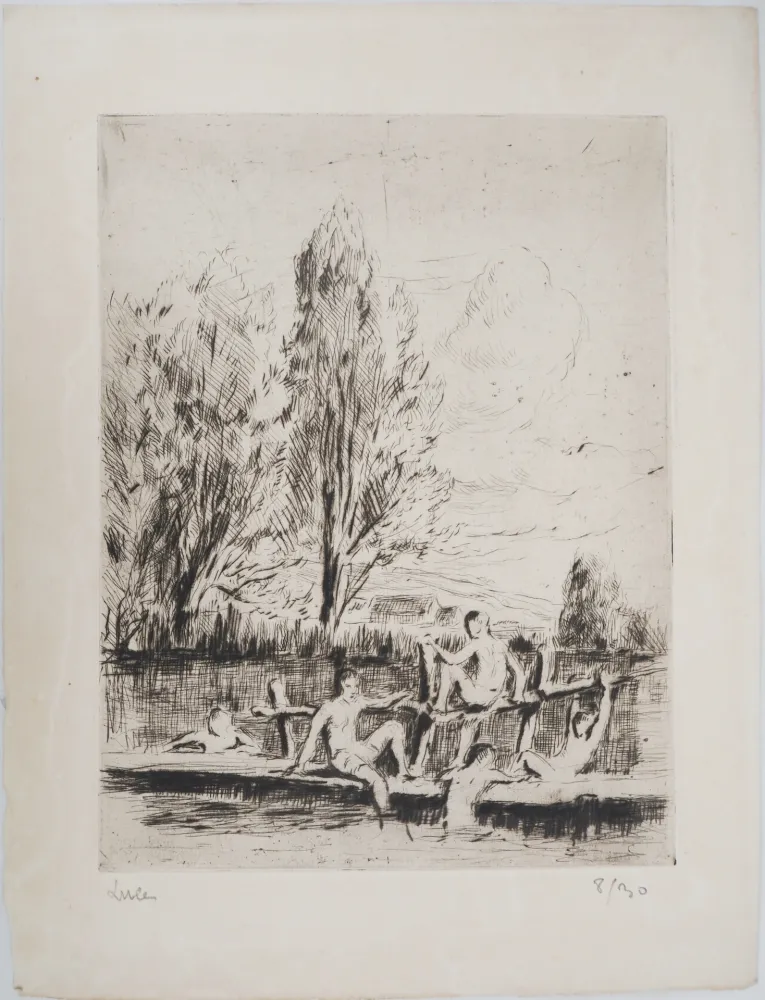 Ponta-Seca Luce - Maximilien LUCE - Baigneurs Vers 1890 - Gravure originale signée