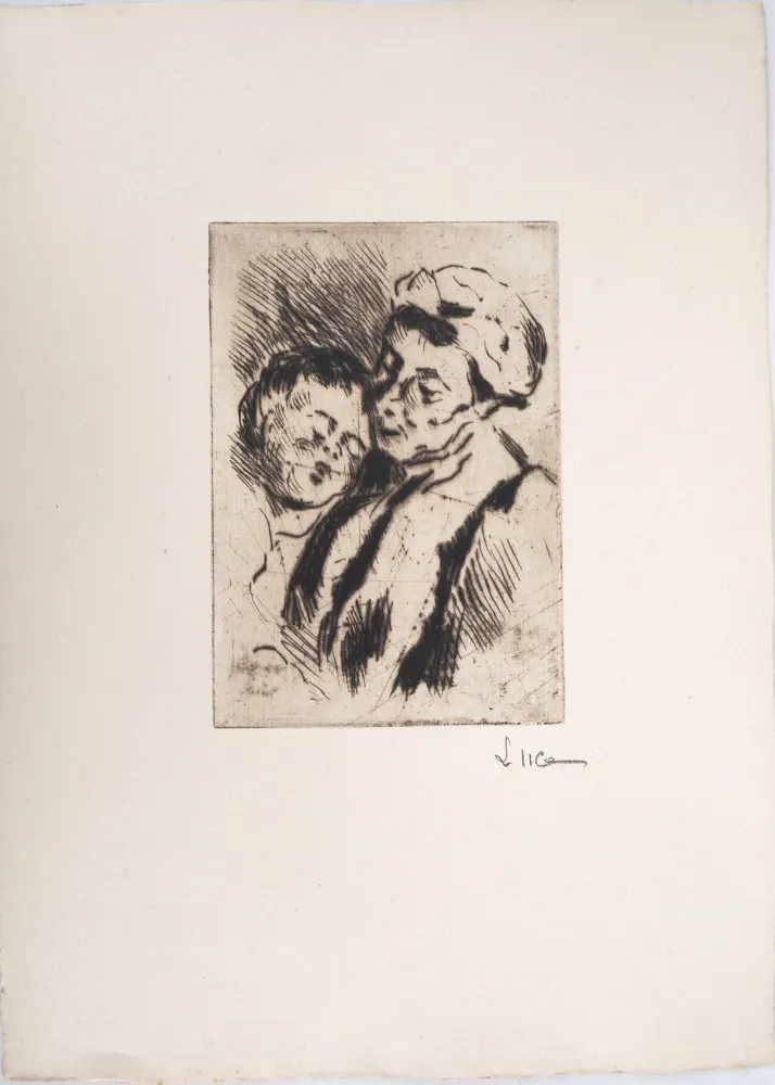 Ponta-Seca Luce - Maximilien LUCE - Tendresse entre la grand-mère et l'enfant - Gravure originale signée