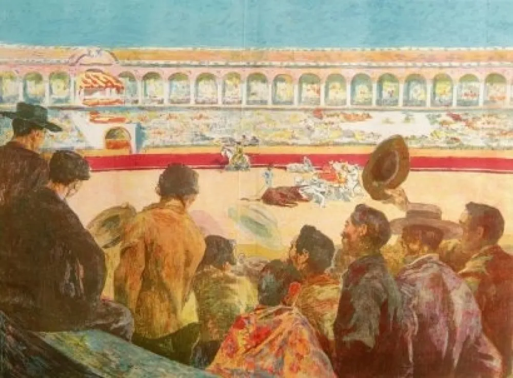 Litografia Lunois - La Corrida:  L'enlèvement du taureau (Taking Away the Bull)