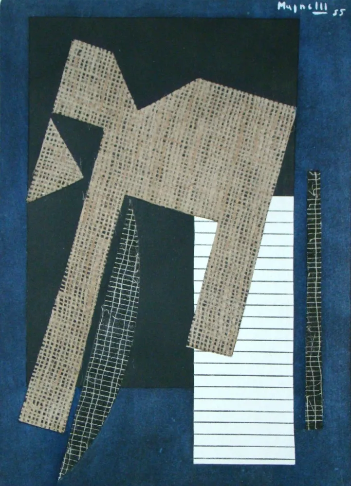 Estêncil Magnelli - Papier collé sur fond bleu, 1955