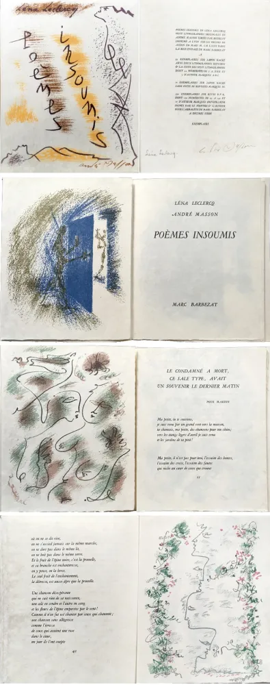 Livro Ilustrado Masson - Léna Leclercq. POÈMES INSOUMIS. Avec 10 lithographies sur Japon nacré (1963)