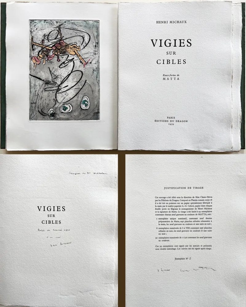 Livro Ilustrado Matta - Henri Michaux : VIGIES SUR CIBLES. 9 gravures. Avec une dédicace autographe de Michaux.