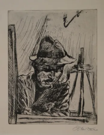 Gravura Meidner - Selbstbildnis (mit Hut im Atelier)
