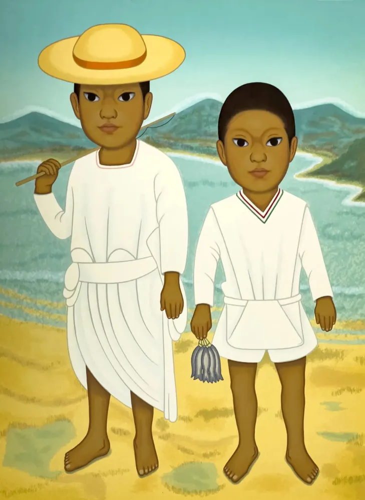 Serigrafia Montoya - Pescadores, dos ninos con arte de pesca