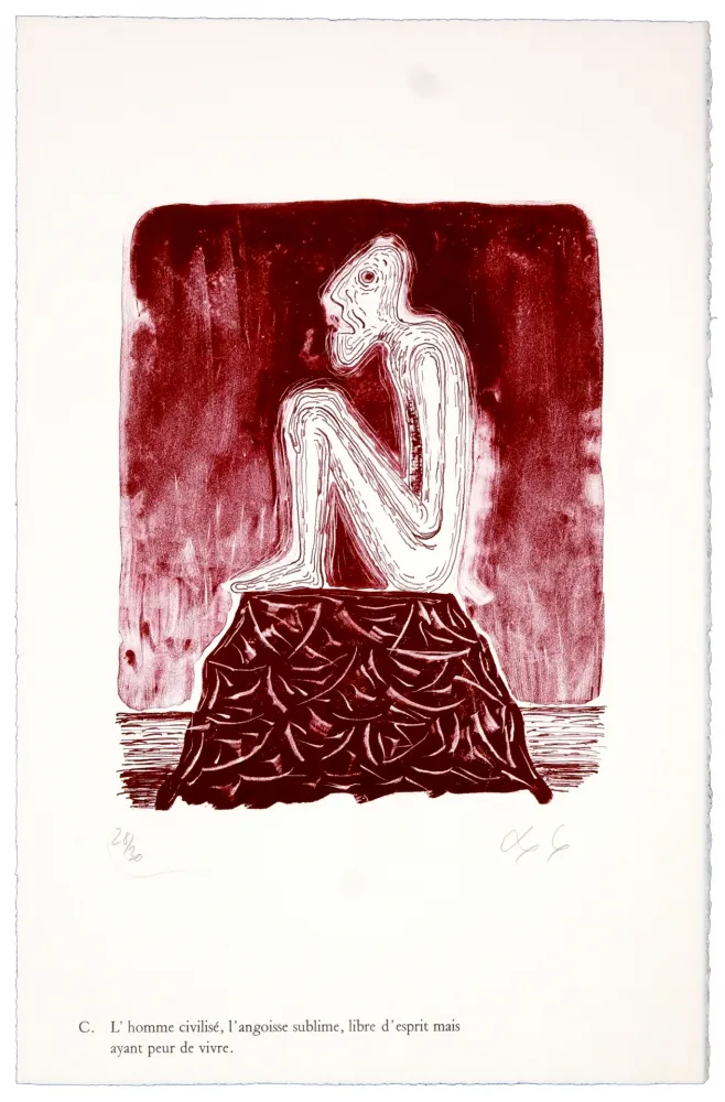 Litografia Nørgaard - C. L'homme civilisé, l'angoisse sublime, libre d'esprit mais ayant peur de vivre