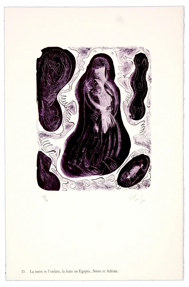 Litografia Nørgaard - D. La mère et l'enfant, la fuite en Egypte, Sinne et Adrian