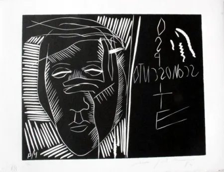 Linogravura Paladino - Terra tonda africana 3 - Ospite sconosciuto