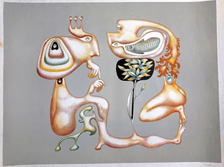 Litografia Pérahim - Jules Perahim, Surrealist Composition, 1970s