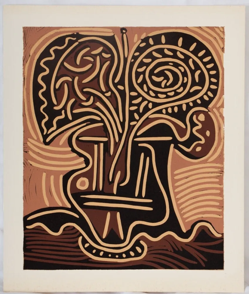 Linogravura Picasso - Bouquet de fleurs