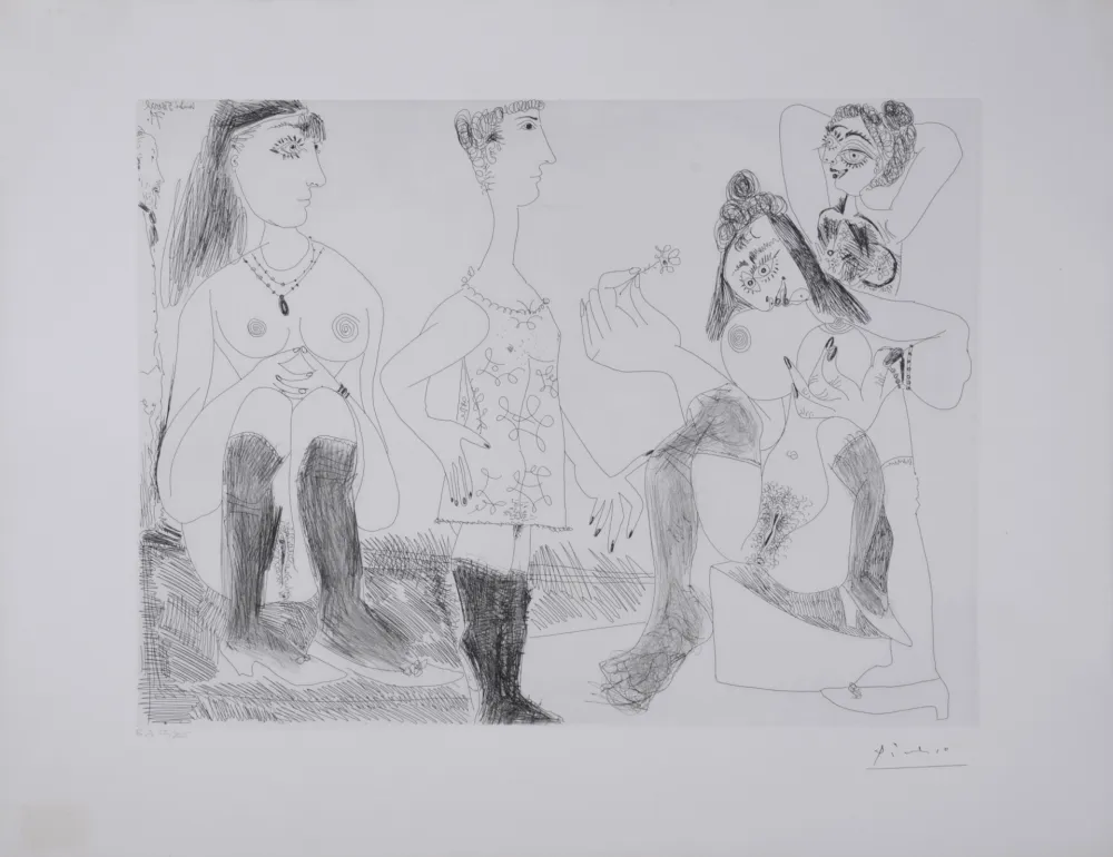 Gravura Picasso - Degas songeant, filles entre elles