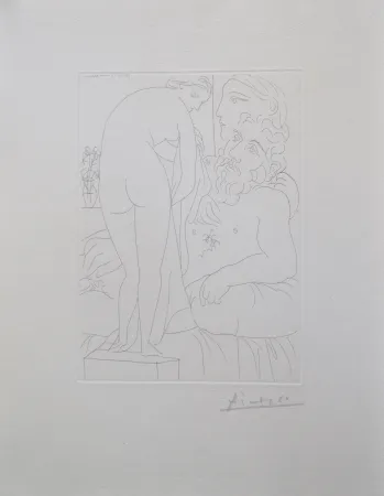 Gravura Picasso - Le repos du sculpteur devant un nu à la draperie, pl. 51 (B160 Vollard)