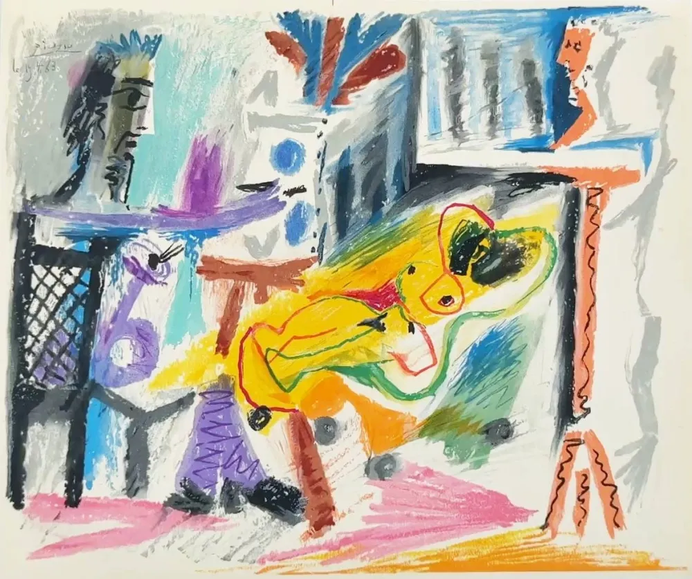 Litografia Picasso - Peintre et modèle