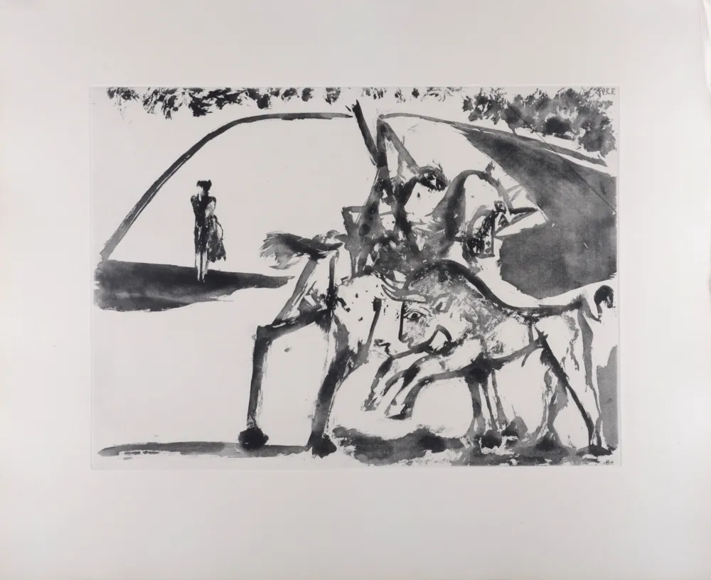 Água-Tinta Picasso - Picador et Torero dans l'arène, 1947