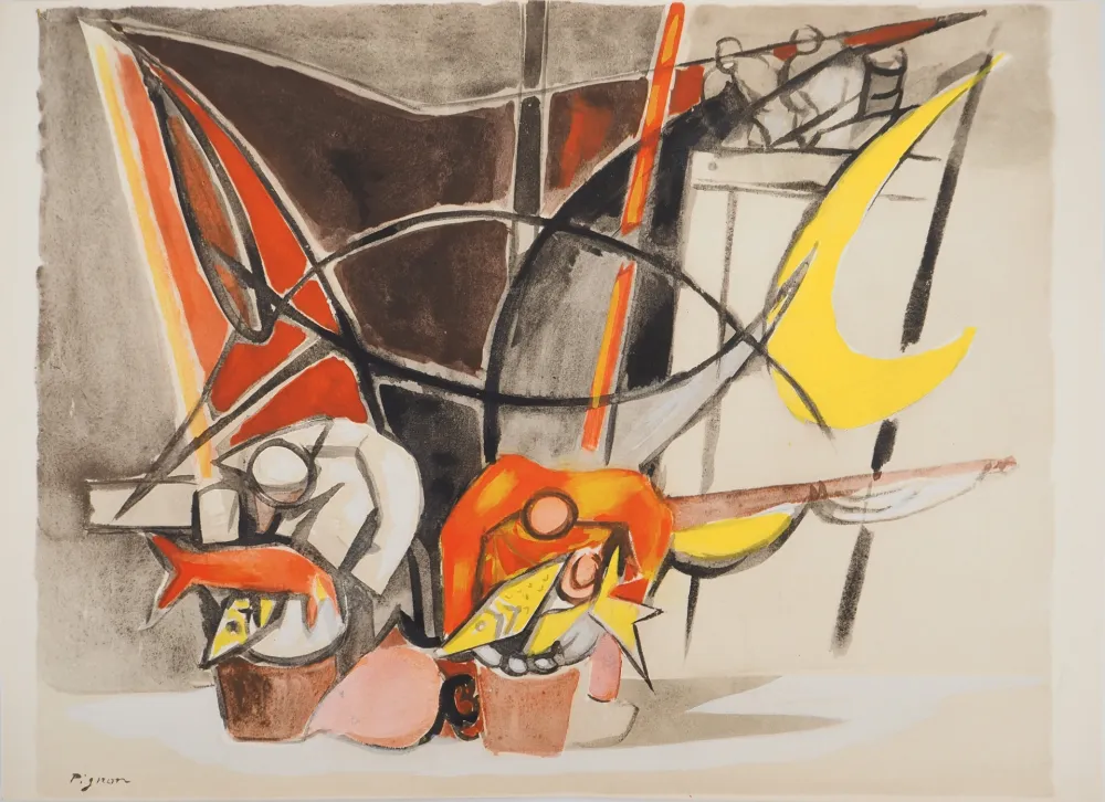 Litografia Pignon - Belgique, le marché aux poissons d'Ostende (La minque d'Ostende)