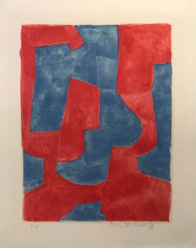 Litografia Poliakoff - Composition bleue et rouge L57 
