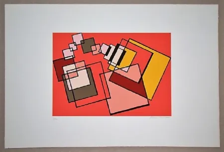 Litografia Radice - Compositione astratta rosa