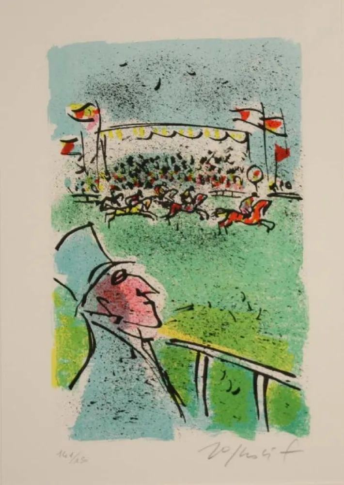 Litografia Rognoni - SPETTATORE ALL'IPPODROMO