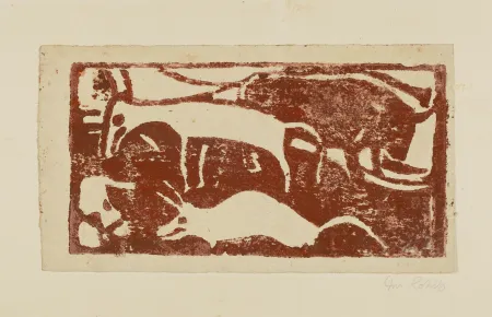 Xilogravura Rohlfs - Tiere auf der Weide (Animals in the pasture)