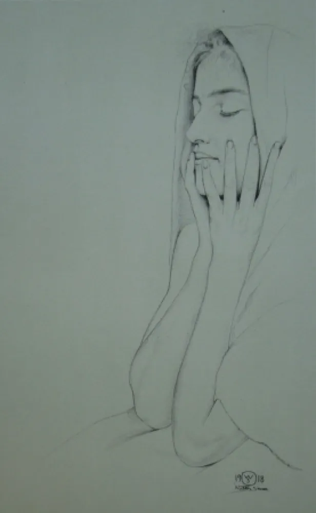 Litografia Sauer - Profil aux yeux clos