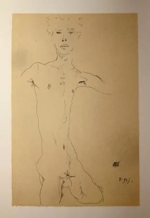 Litografia Schiele - AUTOPORTRAIT / SELF-PORTRAIT - Lithographie / Lithograph - 1912
