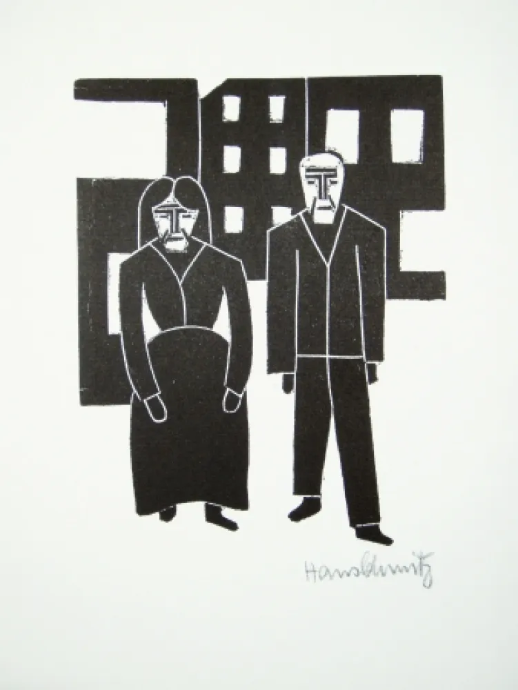 Linogravura Schmitz - Arbeiterpaar (Working Couple)