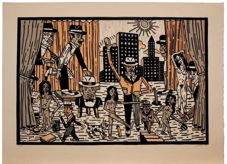 Linogravura Segui - Théatre de la ville I