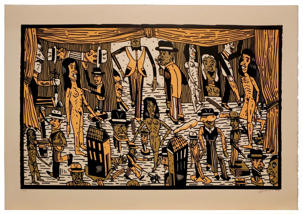 Linogravura Segui - Théatre de la ville II