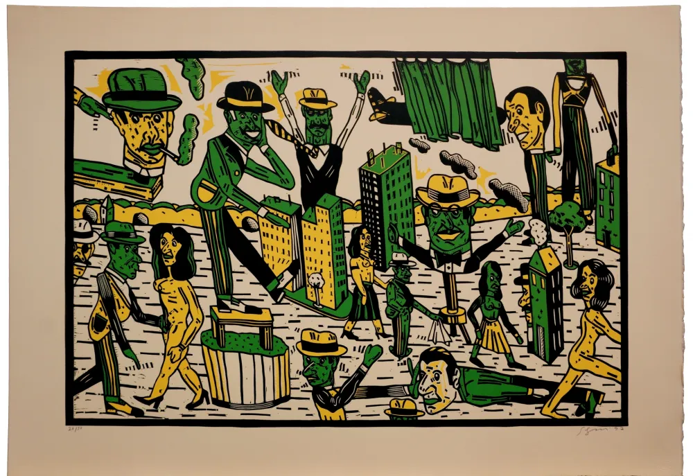 Linogravura Segui - Théatre de la ville III