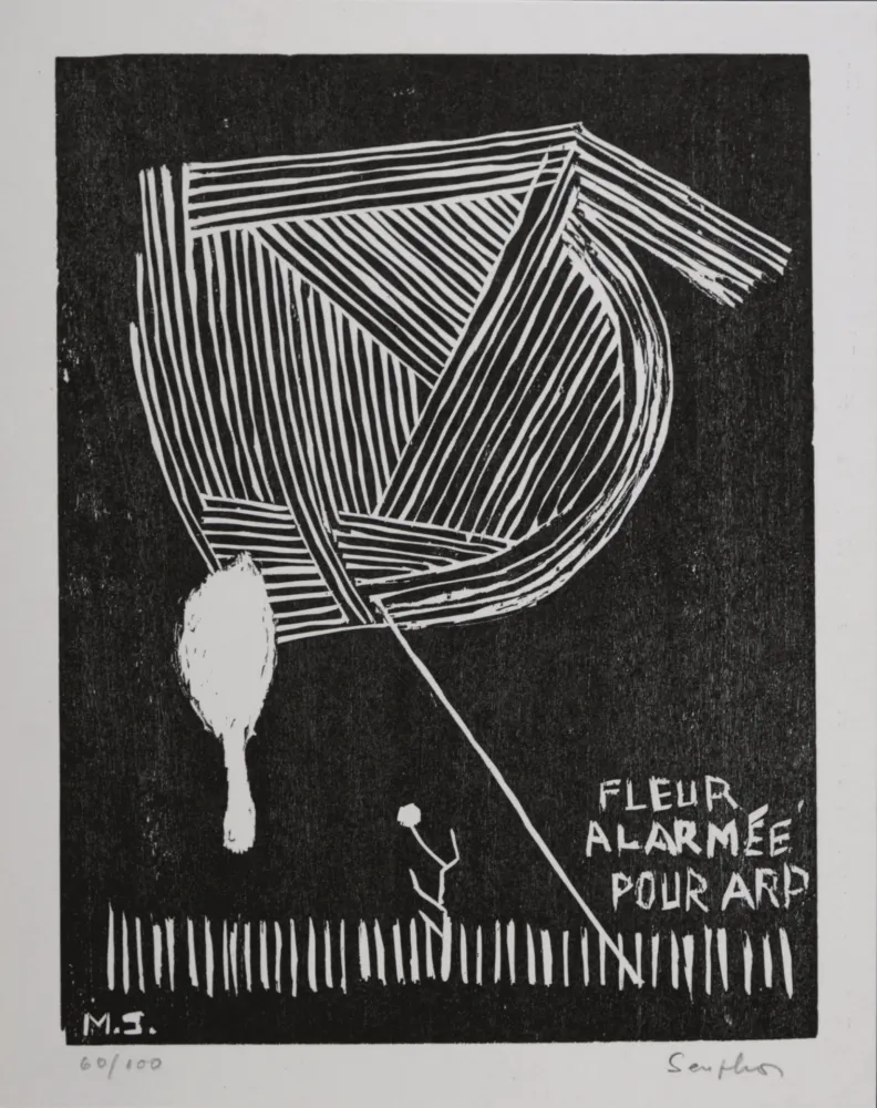 Linogravura Seuphor -  Fleur alarmée pour Arp, 1967 - Hand-signed!