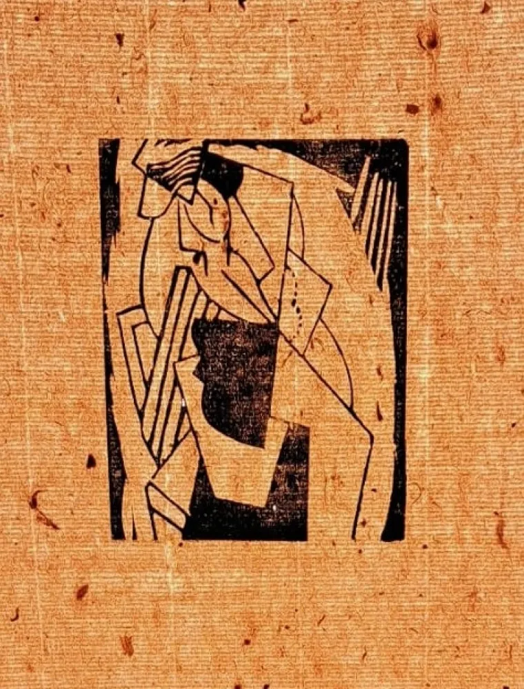 Linogravura Severini - Femme assise au chapeau