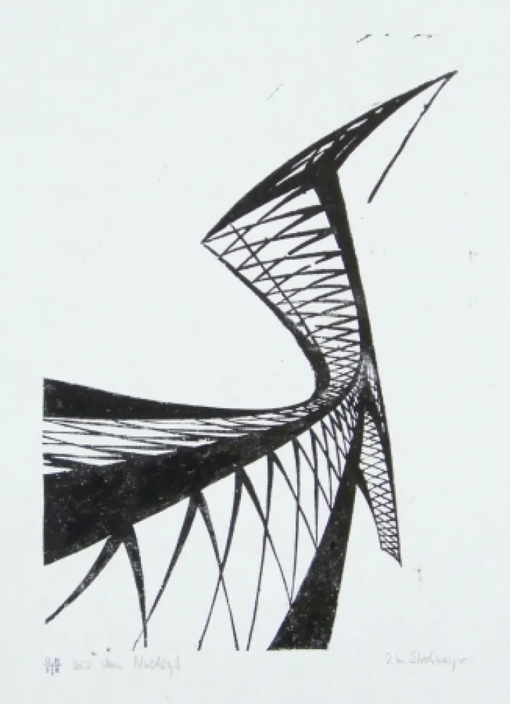 Linogravura Strohmeyer - Kran (Crane)