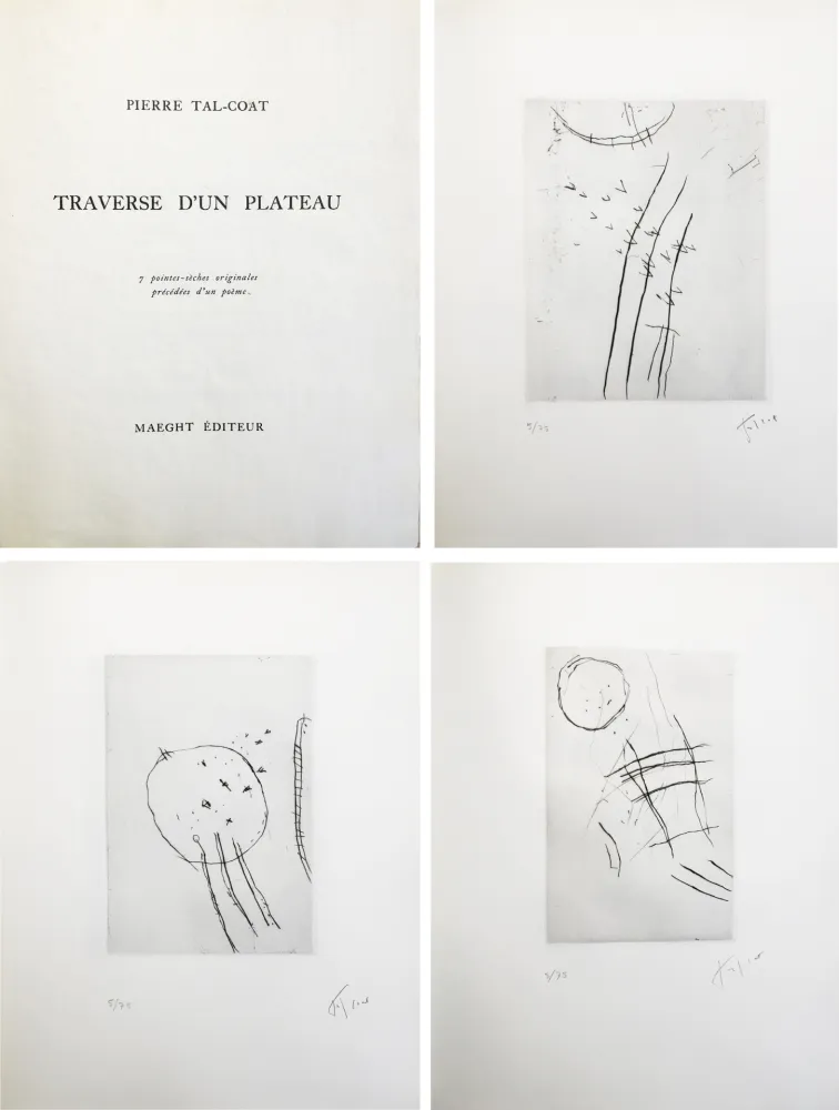 Livro Ilustrado Tal Coat - TRAVERSE D'UN PLATEAU. 7 pointes sèches originales signées (1963).