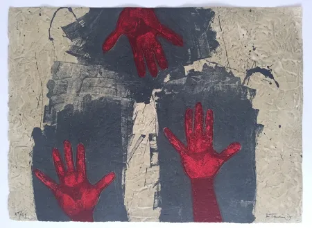 Gravura Tamayo - Manos Sobre Fondo Azul