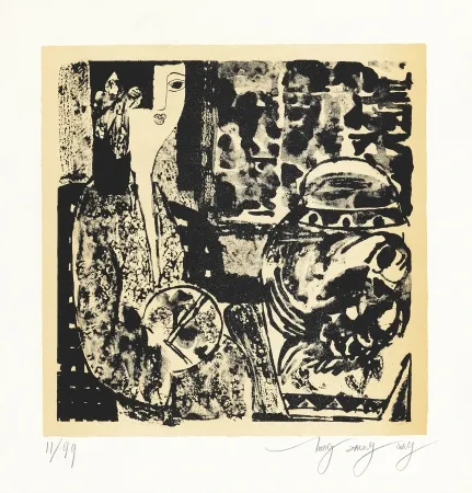 Litografia Tongzhengang - Femme à l'éventail