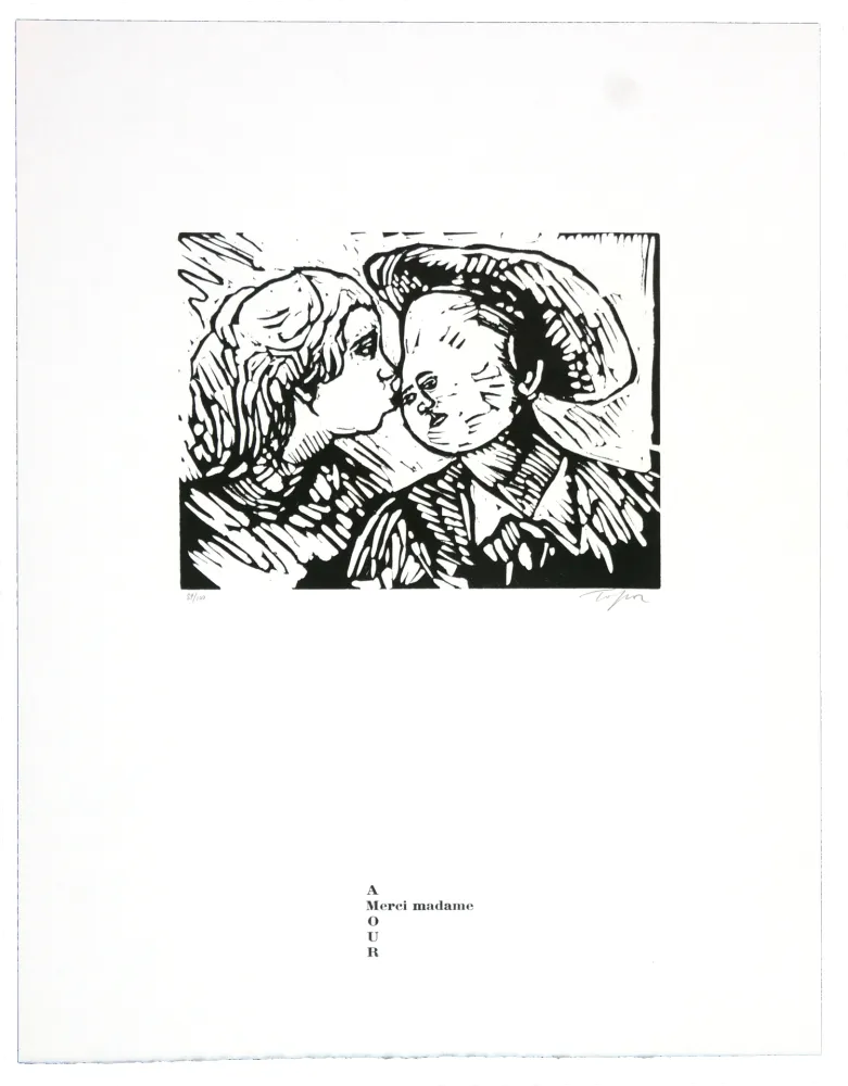 Linogravura Topor - Merci madame